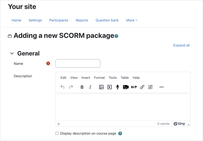 Adding a new SCORM package in Moodle LMS Adding a new SCORM package in Moodle LMS
